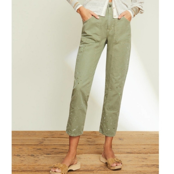 NWT Veronica Beard Arya Splattered Twill Straight-Leg Carpenter Jeans Clover… - Picture 3 of 13